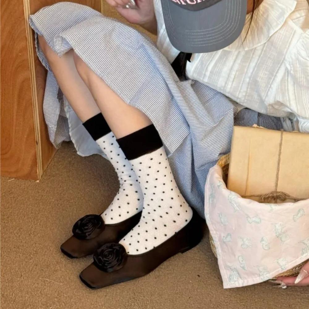 1 Paar Farbblock-Pünktchen-Mittelschaftsocken Niedliche Lässige Netz-Atmungsaktive Socken für Damen Schülerin Sommer Freizeit Wadenhohe Socken