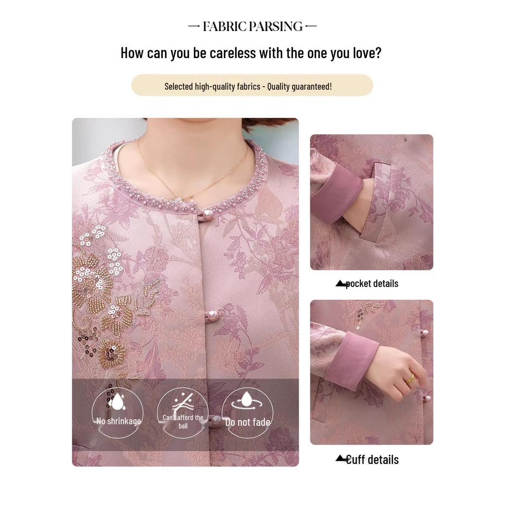 Mother's Day 2026 Elegant Floral Jacket for Middle-Aged Women - Fashionable Round Neck Top