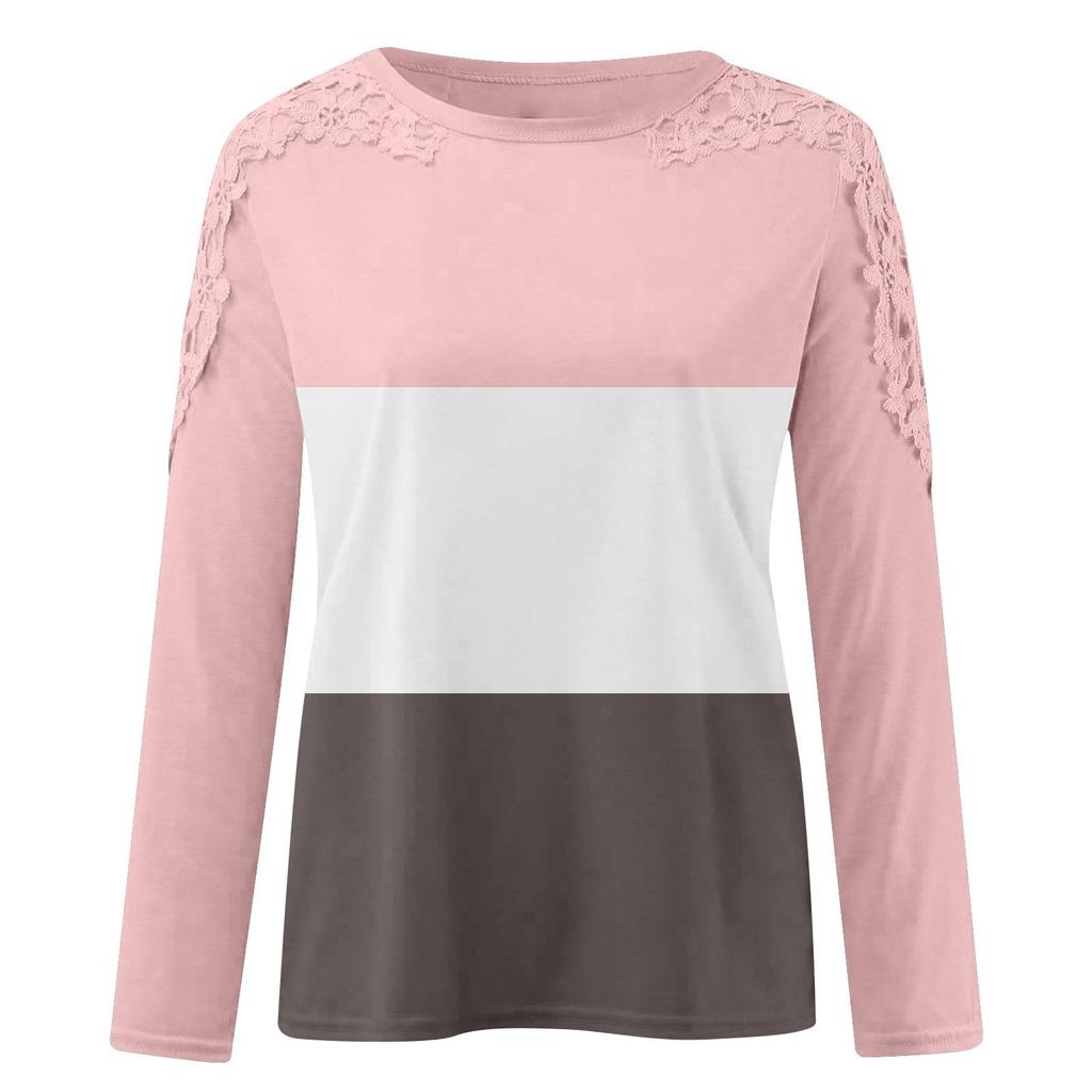 Womens Lace Hollow Out Tops Fall Cold Shoulder Shirts Long Sleeve Crewneck Blouses Casual Loose Pullover Shirts