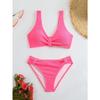 Summer New Women's 2 Piece Swimsuit Solid Color High Waist Bikini Set V-neck Backless Beach Vacation Bathing Suit Swimwear
