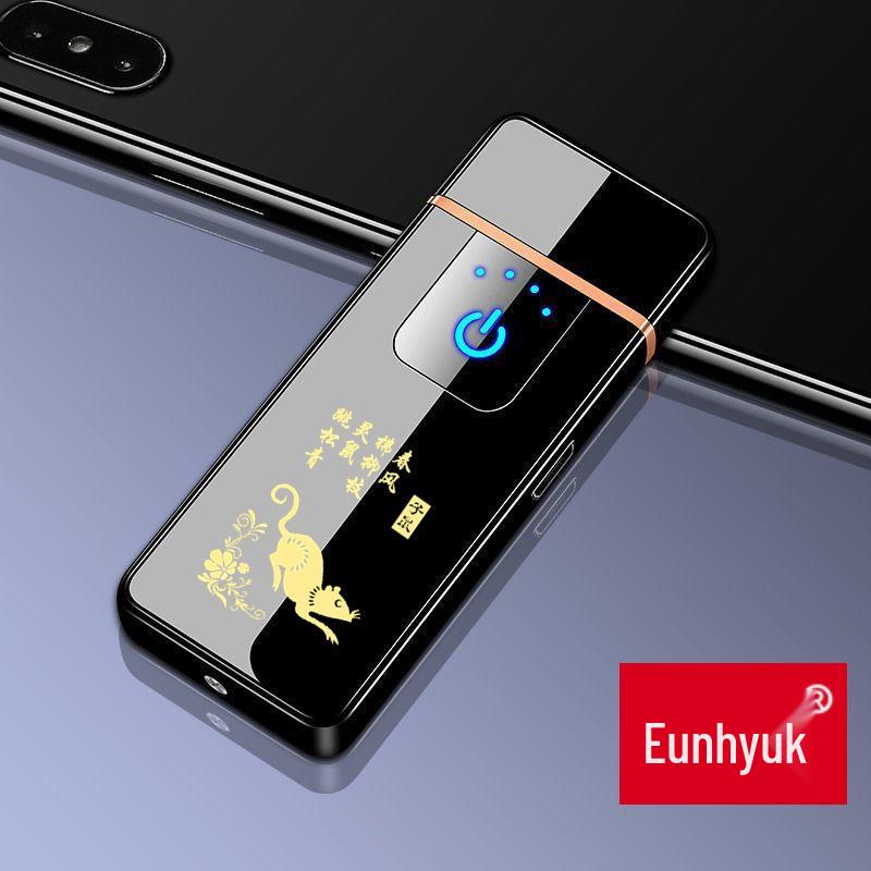 High-Power Rechargeable Black Tech Windproof Flip Lighter for Men