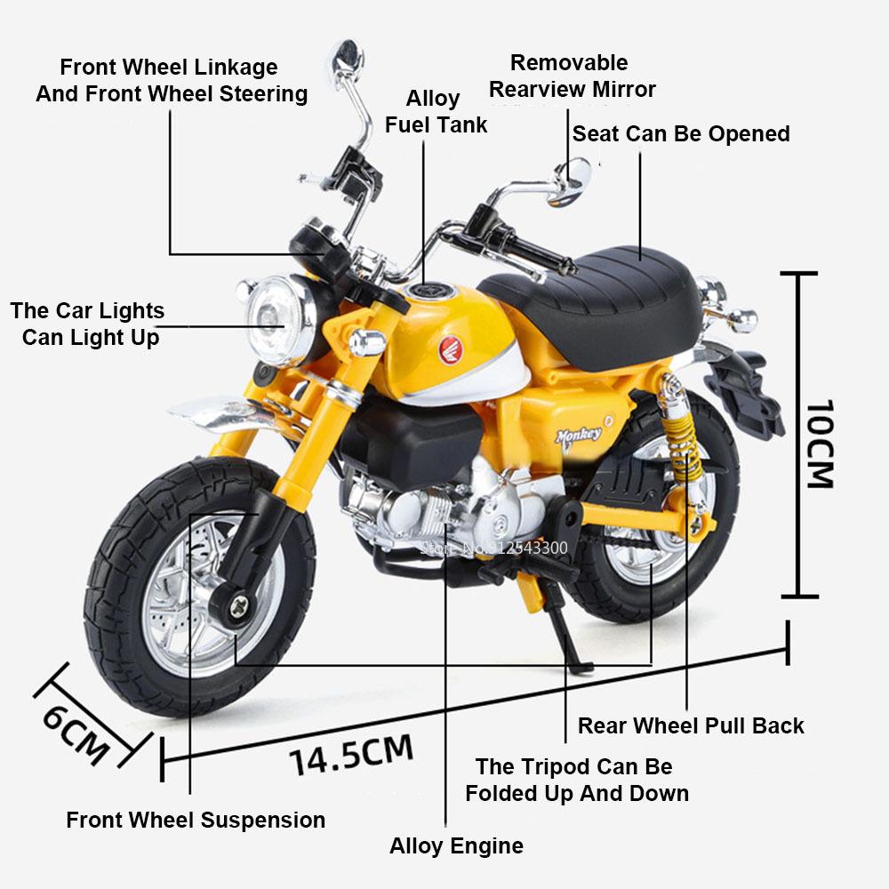 1/12 Honda Monkey Alloy Toy Motorcycle Model Car with Sound Light Rear Wheel Suspension Motorbikes Vehicle Models for Children