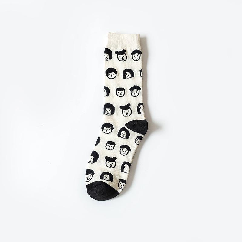 Socken in japanischem Stil mit Tiermuster, mittellang: Kuh, Zebra, Katzen-Design, Unisex, Schwarz & Weiß