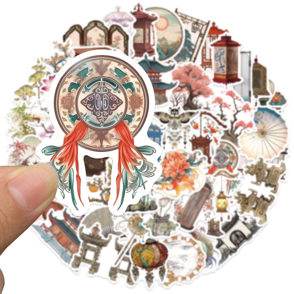 50 Pieces of Ancient-style Small Item Sticker Books, Chinese-style Lantern Phone Case Stickers