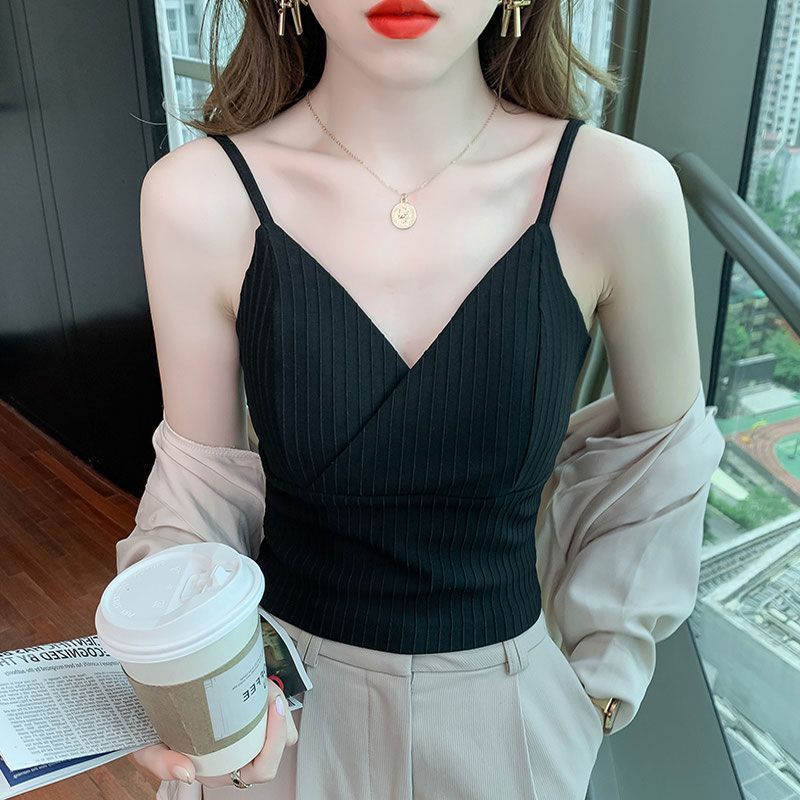 Women's V Neck Camisole Vest Autumn Outer Wear with Chest Pad Integrated Beautiful Back Suit Inner Lining Top