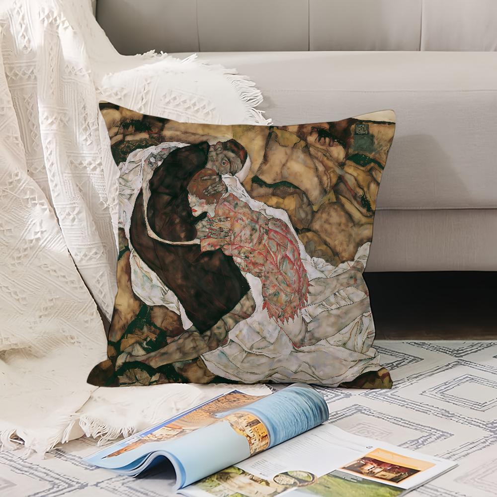Austrian Painter E-Egon S-Schiele Pillow Case Office Cushions Suitable For Sofa Car Bedroom Decorative Cushion Cover