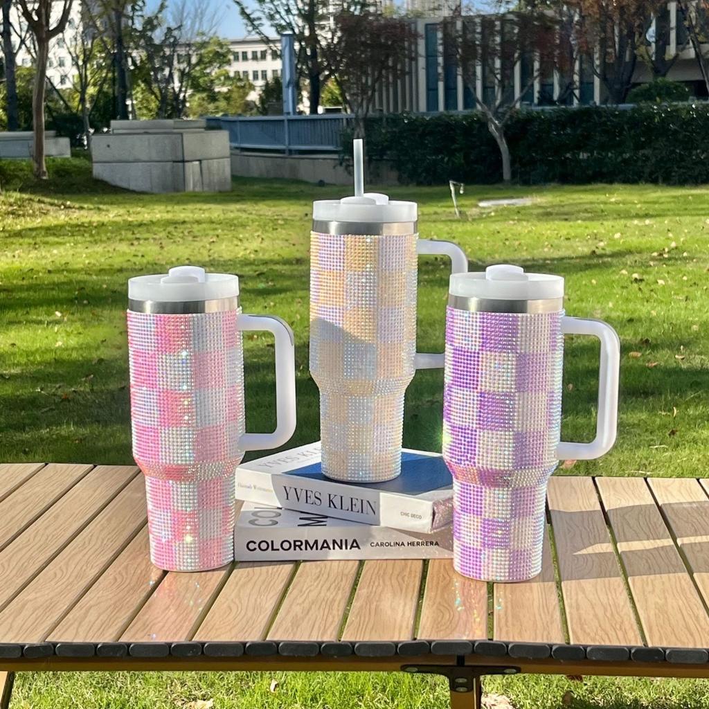 304 Stainless Steel Thermos Cup with Diamond 40oz Handle Vacuum Ice Cup Portable Car Cup