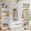 Wardrobe, Multipurpose Cabinet in White/Natural, with Drawers, Clothes Rail and Open Shelf Compartments for Bedroom, Teen Room and Hallway