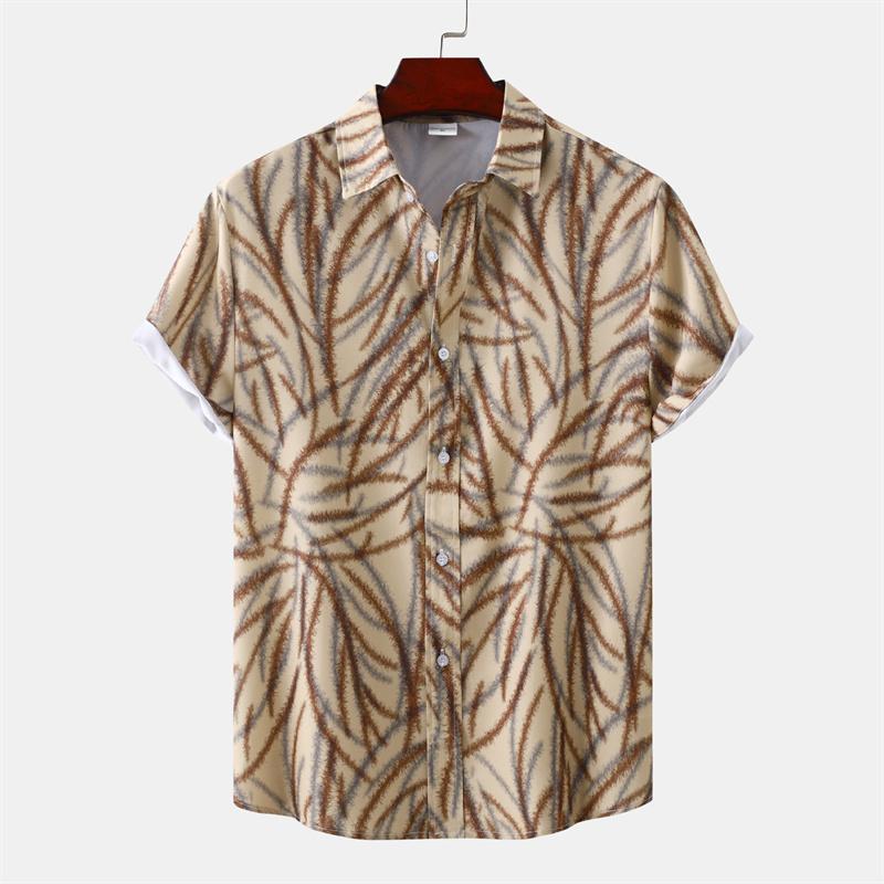 Hawaiian Shirt Men Summer Short Sleeves Tops Beach Street Lapel Blouse Male Clothes