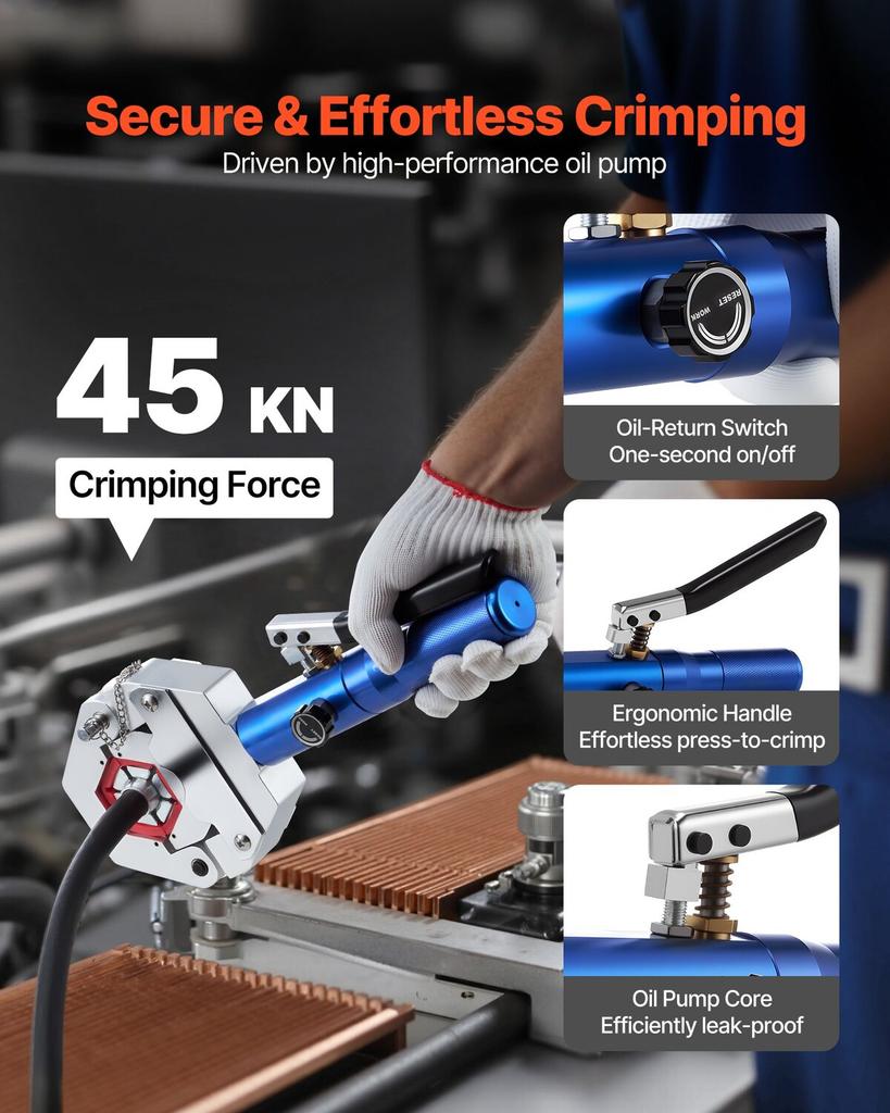 Hydraulische Slangkrimper, Hydra-Krimp AC Slangkrimper Kit met 7 Matrijzen Snap-On, Geïntegreerd Handmatig Hydraulisch A/C Slangen Krimpgereedschap voor Automotive & Air