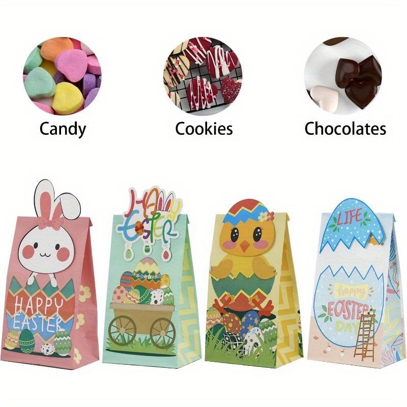 24 Pcs Easter Paper Bags, 24 Pcs Easter Stickers, Easter Goodie Bag Party Supplies for Classrooms, Party Favors, Kraft Holiday Goody.