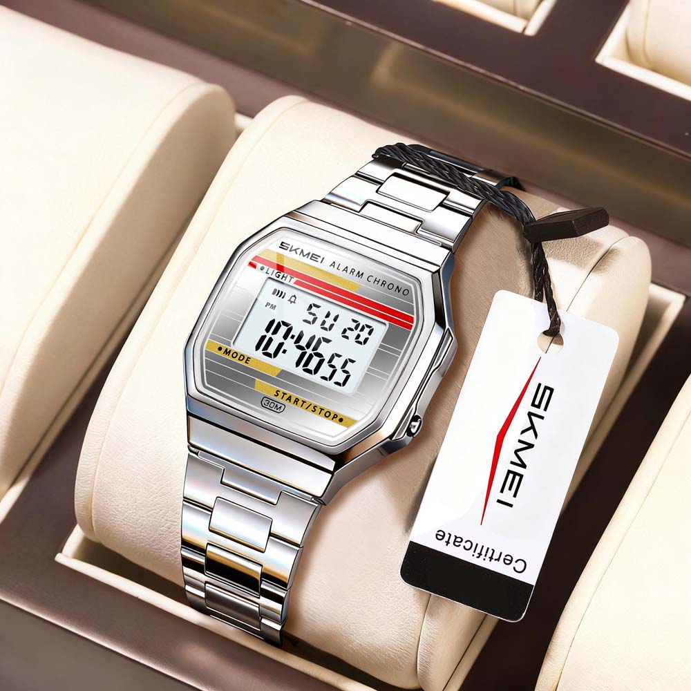 Skmei Digital Watch Reloj Hombre For Casual Sport 1123 3Bar Waterproof Fashion Men Stainless Steel Strap LED Display Watches