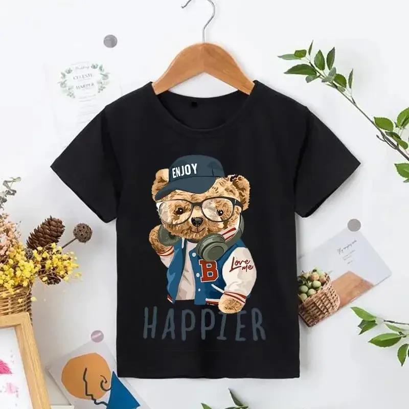 Teddy Bear Taking Your Photo T Shirt Cartoon Graphic Print T Shirt Fashion Casual Crew Neck Plus Size Short Sleeve T-Shirts Women’s
