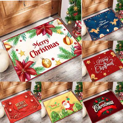 Weihnachtliche Flanell-Fußmatten Festliche Weihnachtsmann-Poinsettien-Drucke Bunte Feiertagsdekoration Weiche Bodenmatten für den Hauseingang