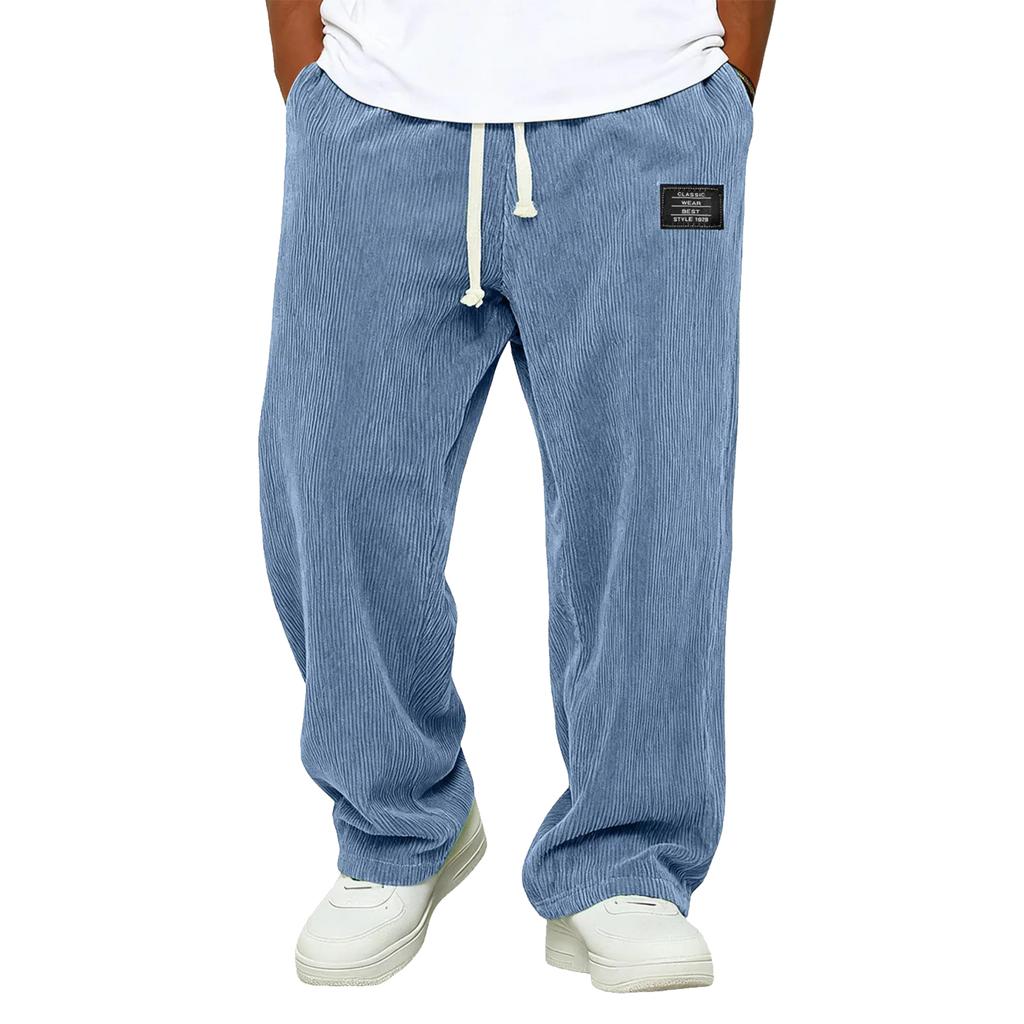 Men's Loose Fit Corduroy Wide Leg Pants with and Pockets, Color Casual Trousers