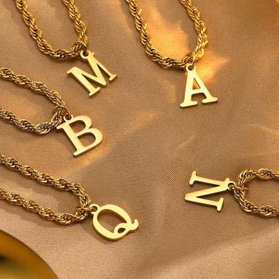 Stainless Steel Initial Necklace for Women Men Letter Name Necklace Rope Chain Link Jewelry