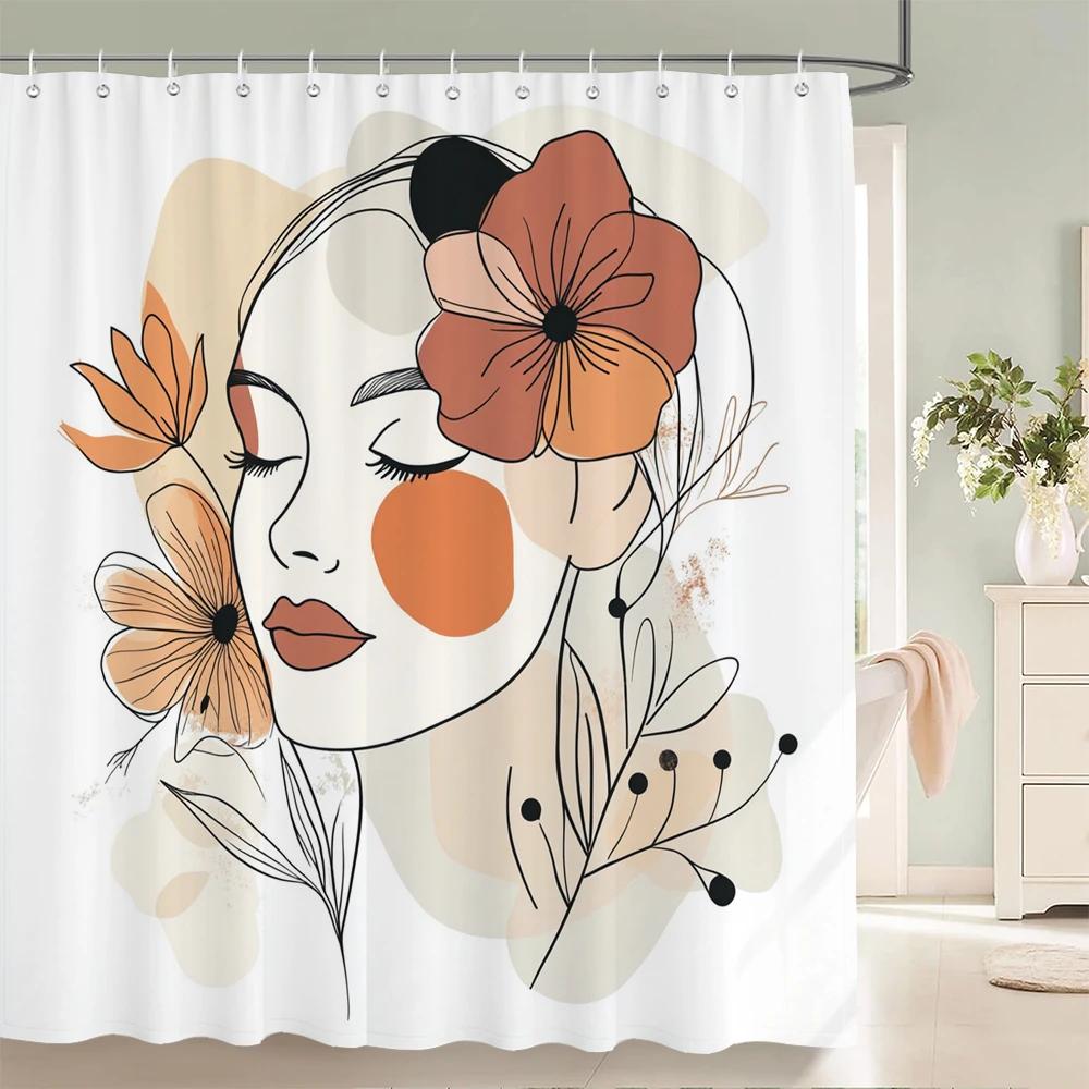 Abstract Bohemian style, Artistic Leaf Woman Shower Curtain Floral Printed Bathroom Bath Curtain Home Decor Curtain With Hooks