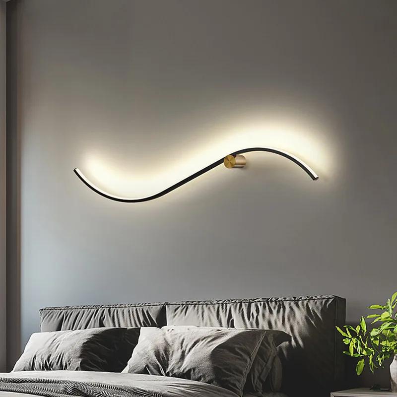 Modern Led Wall Lamp Curved Line Wall Sconce Bedroom Bedside Stairs Living Dining Room Background Wall Decor Lighting Fixture