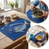 4/6, 2D Flat Fish Pattern Embroidery Pattern Style Placemat, Blue Linen Table Mat, Modern Art, Suitable for Kitchen Dining Table Decoration, Holiday D