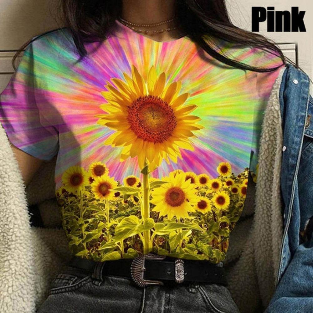 Sommer Damen Sonnenblume 3D-Druck T-Shirt - Lässiges Oberteil