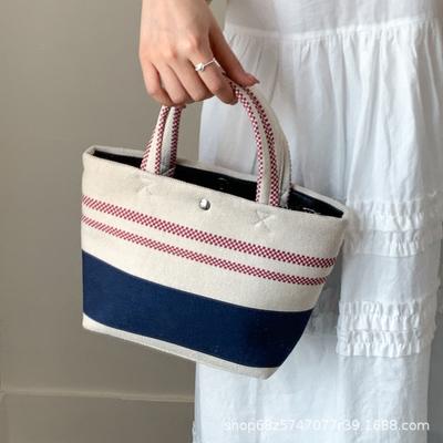 Spring and Summer New Canvas Large Capacity Tote Bag High-value Striped Thick Rope Crossbody Bag for Work Commuting Handbag