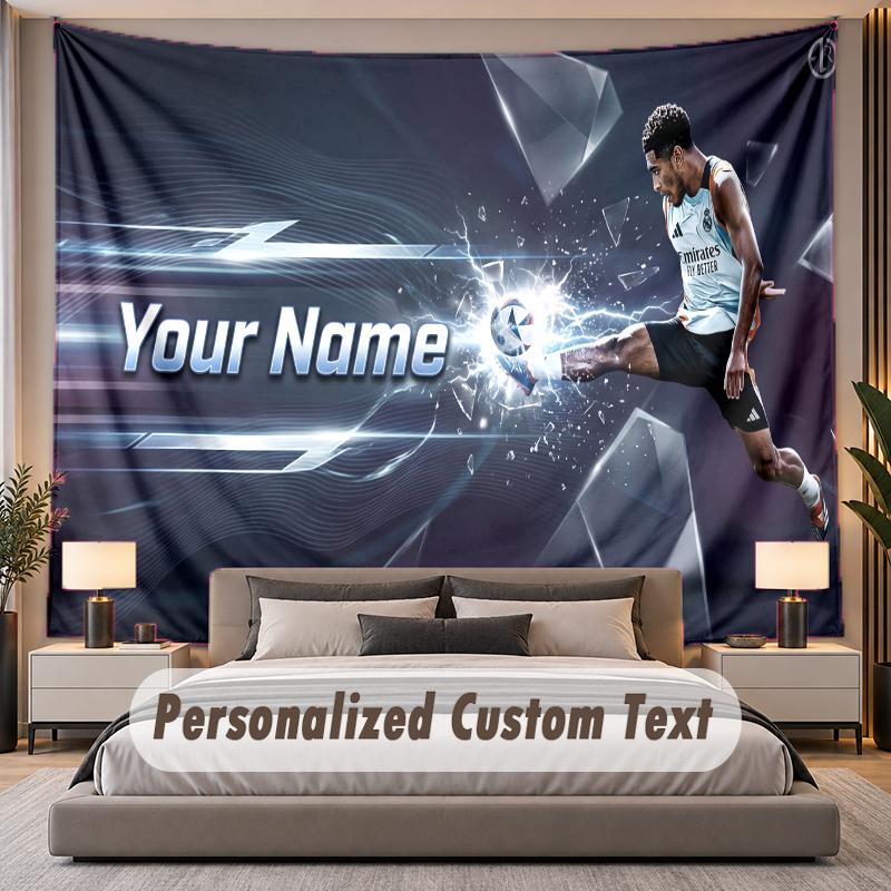 Custom Name Text Tapestry Jude Bellingham Personalized Polyester Wall Tapestry For Bedroom And Room