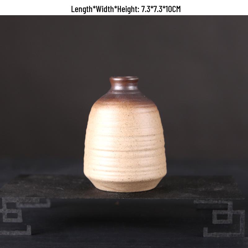 Zen Retro Ceramic Vase: Simple Antique Pottery for Dried Flowers, Small Table Ornament, or Hydroponic Plant Container for Living Room.
