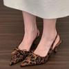 Women's Pointed Tip Leopard High Heels Trend Elegant Womens Heeled Sandal Temperament Stiletto High Heels Baotou Sandalias Mujer