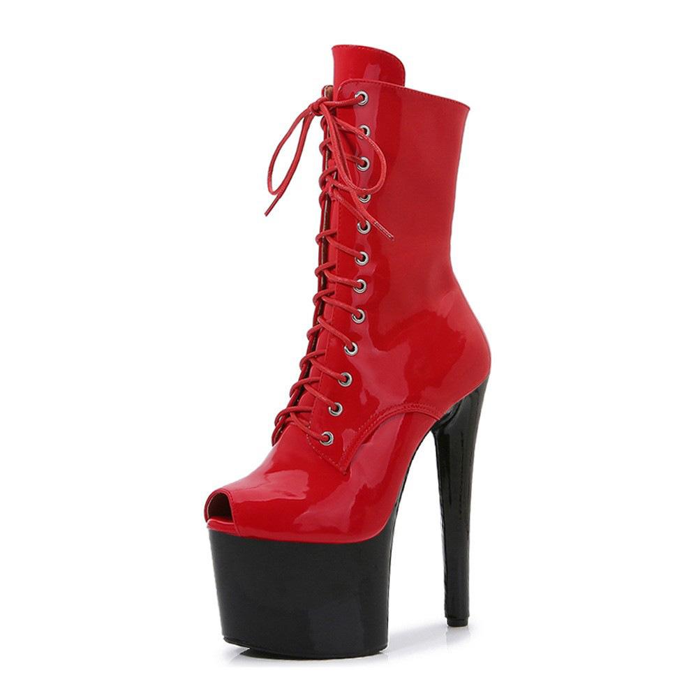 New 17cm thin heel glossy low boots sexy pole dance boots fashion catwalk super high heel dance shoes trend