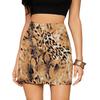 Women's High Waist Mini Skirt A Line Streetwear Leopard Print Skirt Suede Bodycon Skirt
