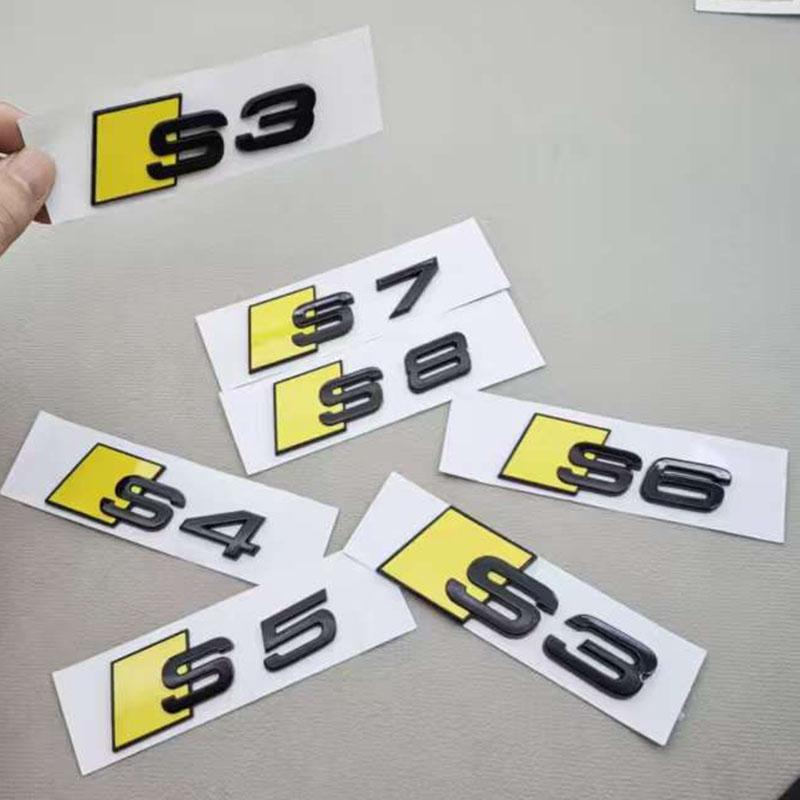 3D ABS Glansende Gul Svart S3 S4 S5 S6 S7 S8 Bilemblem Dekal Merke Klistremerke For Audi A3 A4 A5 A6 A7 A8 Dekorativt Tilbehør
