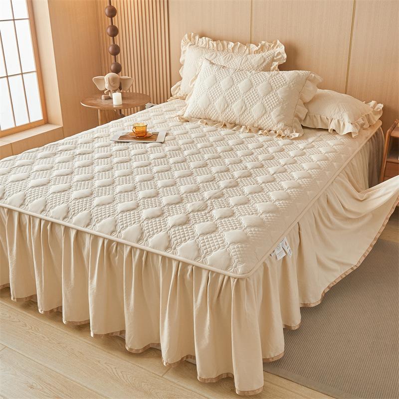 

3 шт. Новый комплект простыней на резинке с кружевом - 1 простыня на резинке, 2 наволочки: Мягкий, Удобный, Многослойный Противоскользящий Защитник Матраса Однотонных Цветов\ 150*200cm