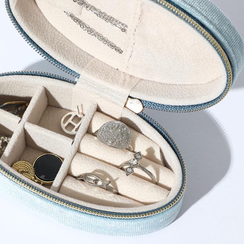 Vintage Samt Oval Schmuckaufbewahrungsbox mit Reißverschluss - Mini Tragbare High-End Verpackung