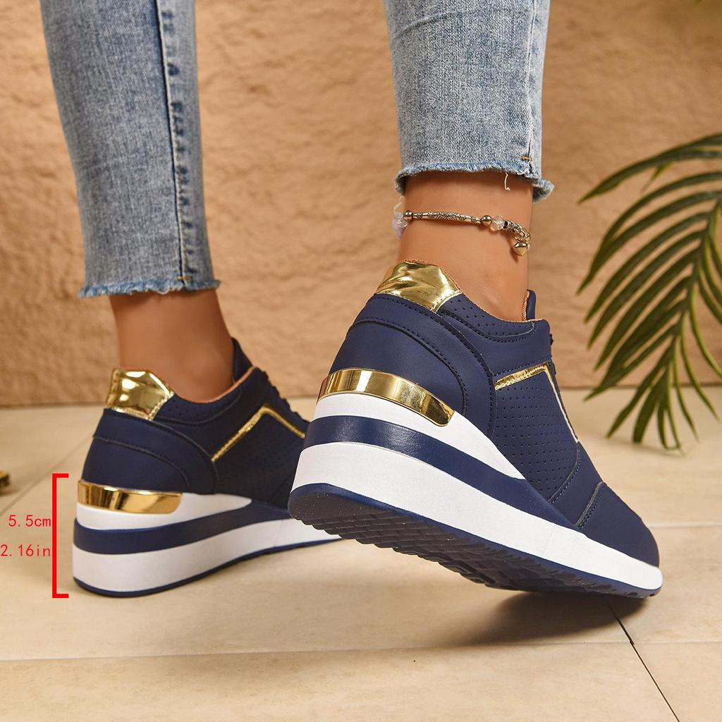 Women's Plus Size Lace-up Loafers - Summer/Autumn Fashion Wedge with Round Toe and Thick Sole, Solid Color Casual Shoes