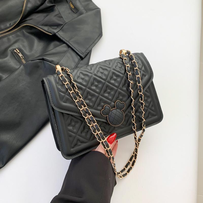 Stylish Vintage Women s Spring Shoulder Crossbody Bag With Beautiful Chain Design And Soft Pu Material Black