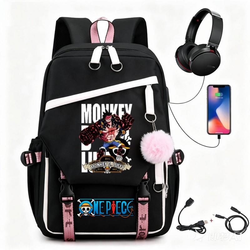 One Piece Chopper Luffy Anime Backpack School Travel USB Charging Large Capacity Canvas Bag Unisex