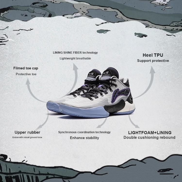 Li Ning YOUNG 18 Comfortable Shock Absorbing Durable Mid-Top Basketball Shoes Kids Sneaker Black Gray Blue YKBU062-1