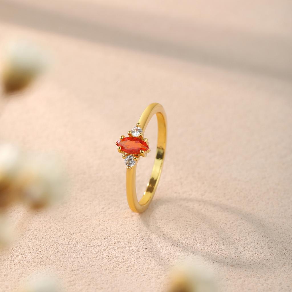 Kinitial New Thin Dainty Red Crystal Rings For Women Gold Color Korean Delicate Zircon Dating Ring For Teen Girls Trendy Jewelry