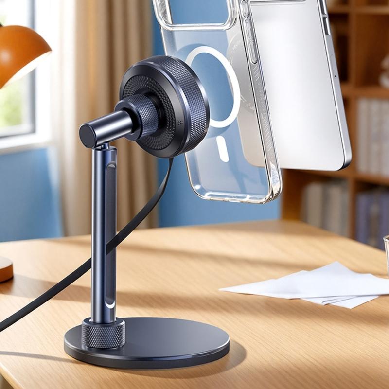 15W Wireless Fast Charging Stand Bracket for Phone 17 16 Aluminum Construction Desktop 360 Degree Rotating Phone Stand