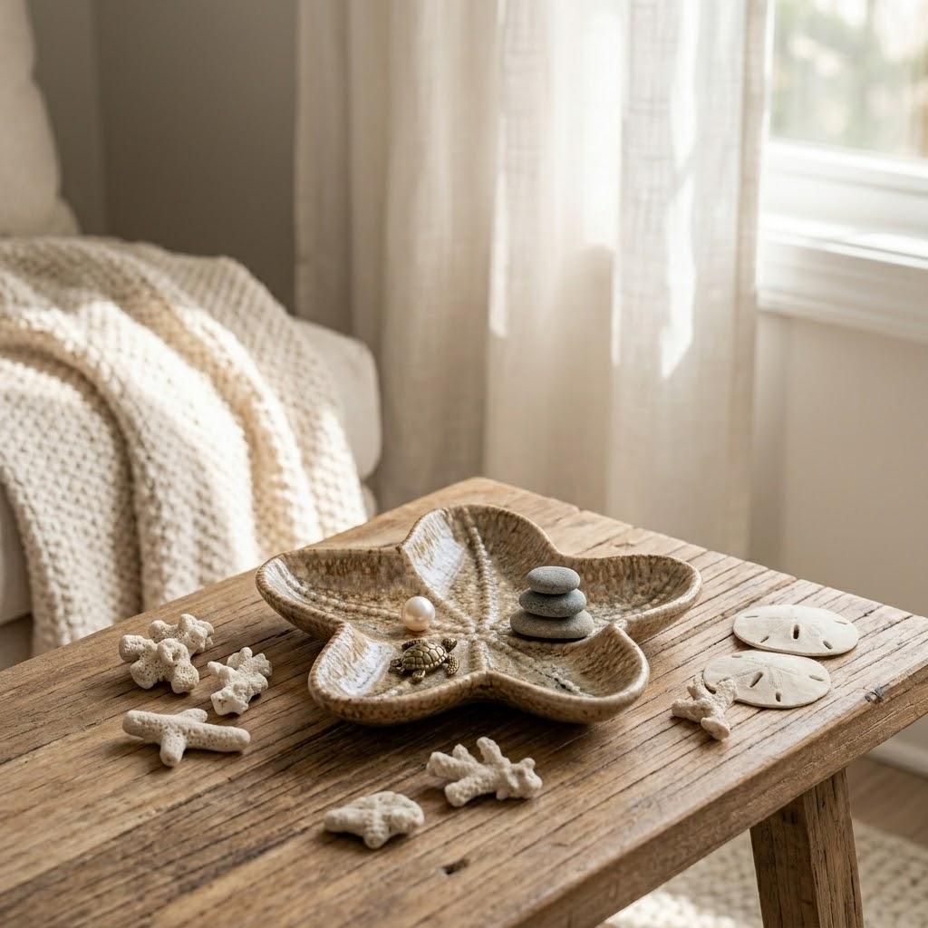 Title: Coastal Ceramic Starfish Trinket Dish – Handcrafted Ocean-Inspired Jewelry Tray & Home Decor коричневый