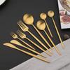 Juego de Vajilla de 6 Piezas Oro Mate Cuchillo Tenedor Cuchara de Postre Cubiertos de Mesa Juego de Cubiertos Acero Inoxidable Cubiertos Planos Cocina Juego de Cena