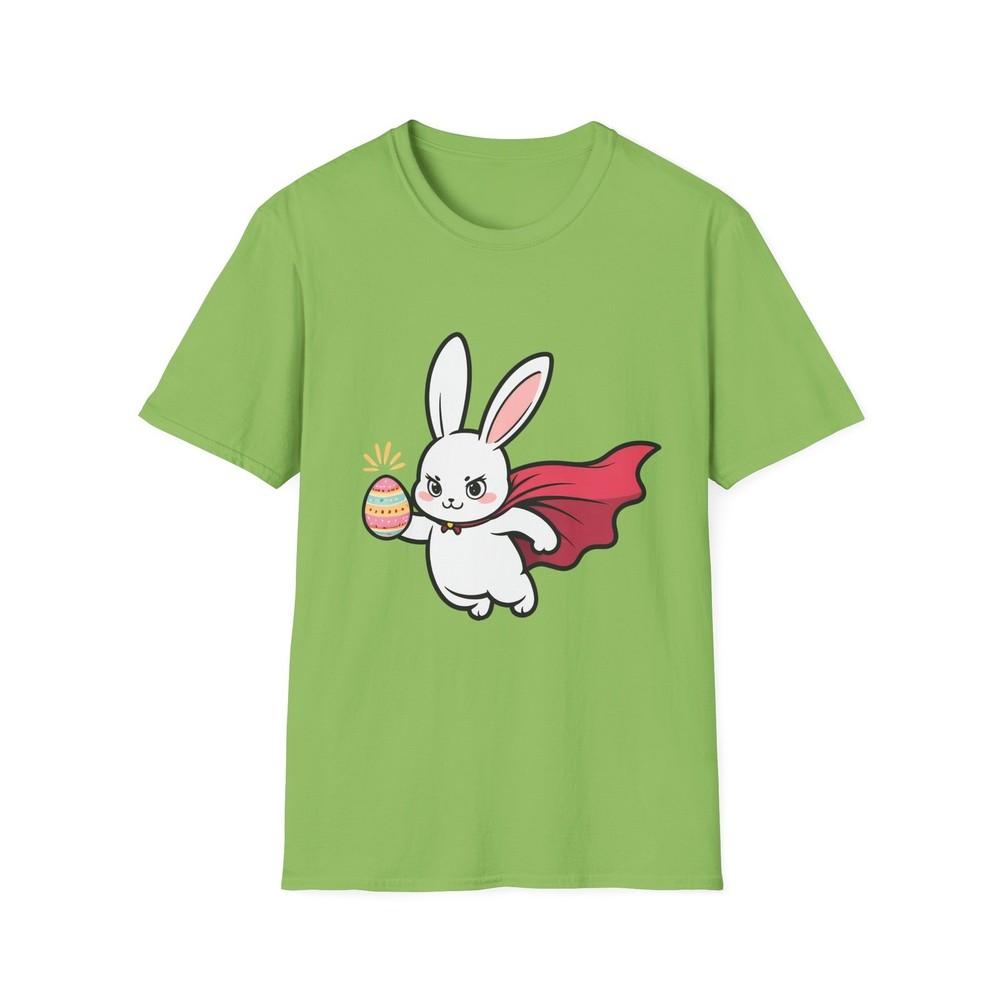 Unisex Softstyle Flying Easter Bunny T-Shirt- Superhero Rabbit, Springtime S