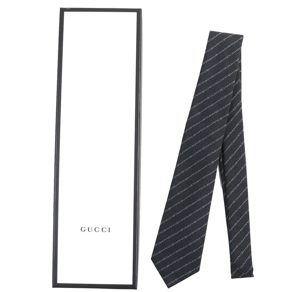 Pristine GUCCI tie Regimental logo stripes Dark gray wool mens Used