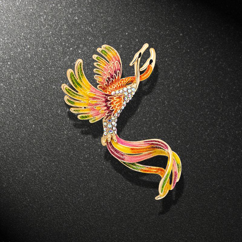 Chinese style retro enamel brooch color phoenix light luxury corsage women's pin suit jacket high-end accessories