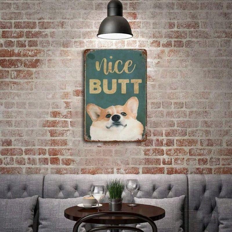 Vintage Corgi Metal Sign Funny Butt Saying, Retro Wall Art for Bar