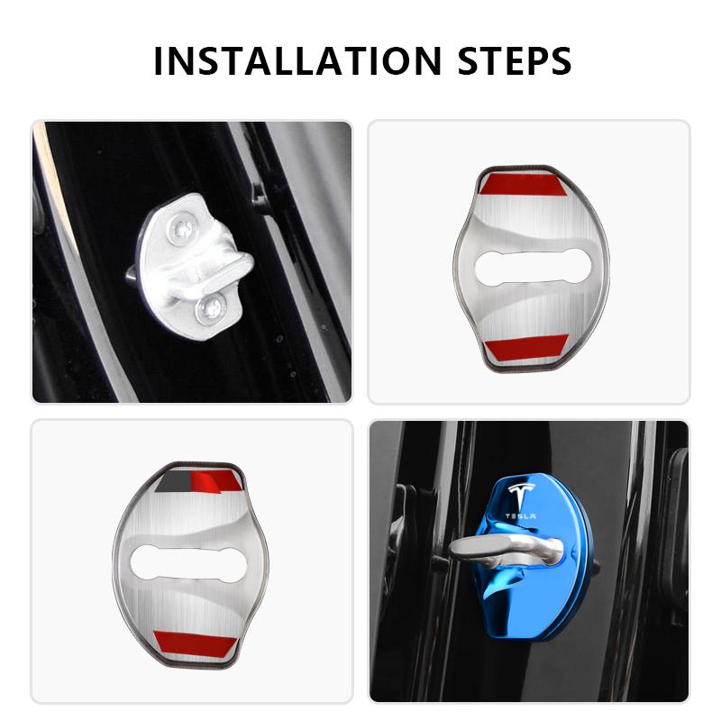 4PCS Car Door Lock Cover Stainless Steel Protection Accessories For Tesla Model 3 Y S X Cybertruck Juguete Roadster Coil Bonina