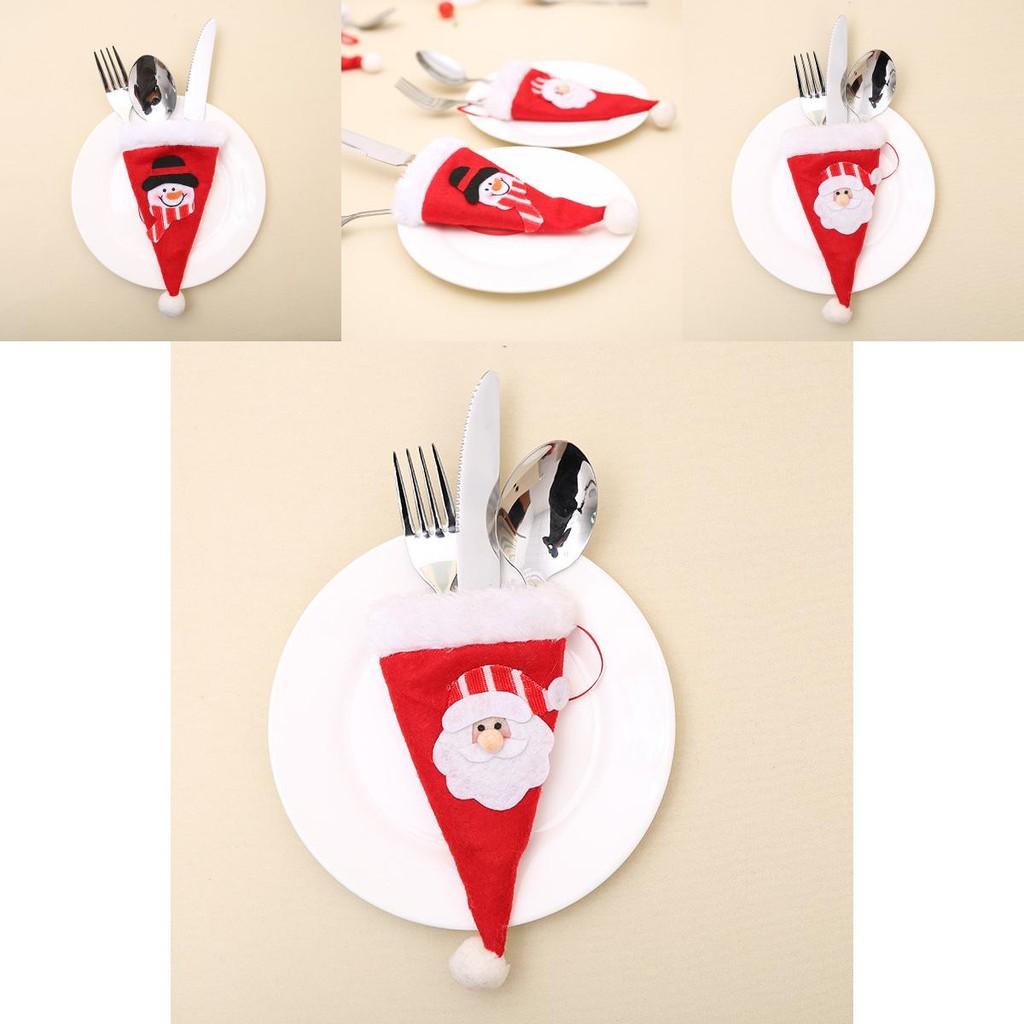 Beautifully Christmas Crafted Flatware Covers Set With Santa And Snowman Hat Designs For Festive Dining