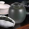 Handmade Ceramic Tea Canister with Lid, Green Decorative Food Storage Jar for Tea, Coffee, Sugar, and Spices - 3.07 X 3.14 X 3.66 Inches