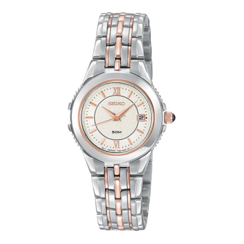 

SEIKO 50 meters waterproof Quartz Steel Strap 25mm women s watch silver dial SXDB18 синій