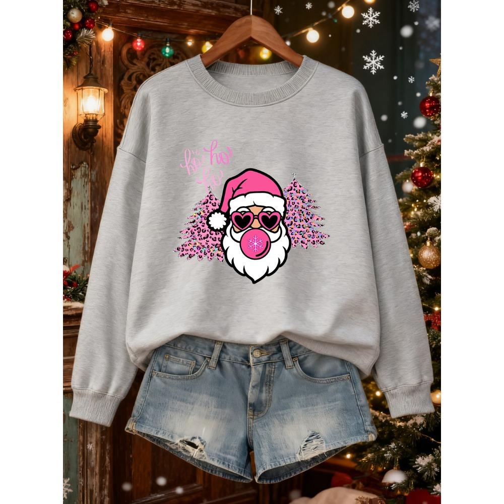Merry Christmas Tree Santa Claus Prints Sweatshirt Women Loose Soft Hoodie Warm Crewneck Clothes Winter Casual Pullover